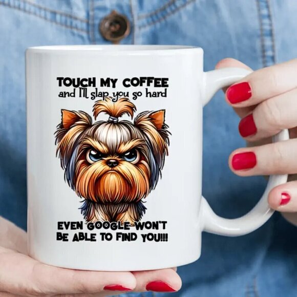 15 Oz. Cute Yorkie "Don't Touch My Coffee" Ceramic Coffee Mugs - Picture 2 of 6